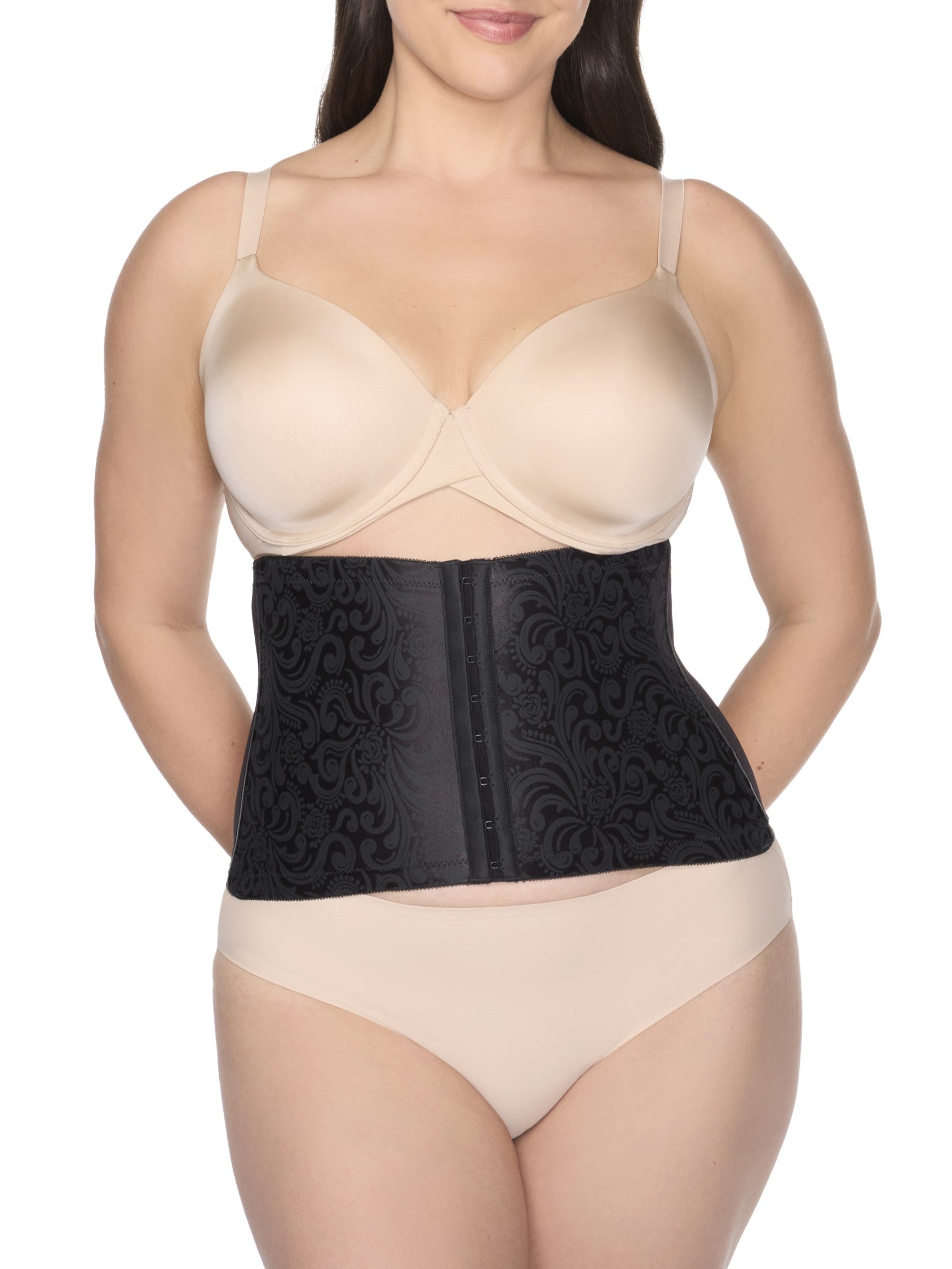 woman wearing a beige bra and shaping brief