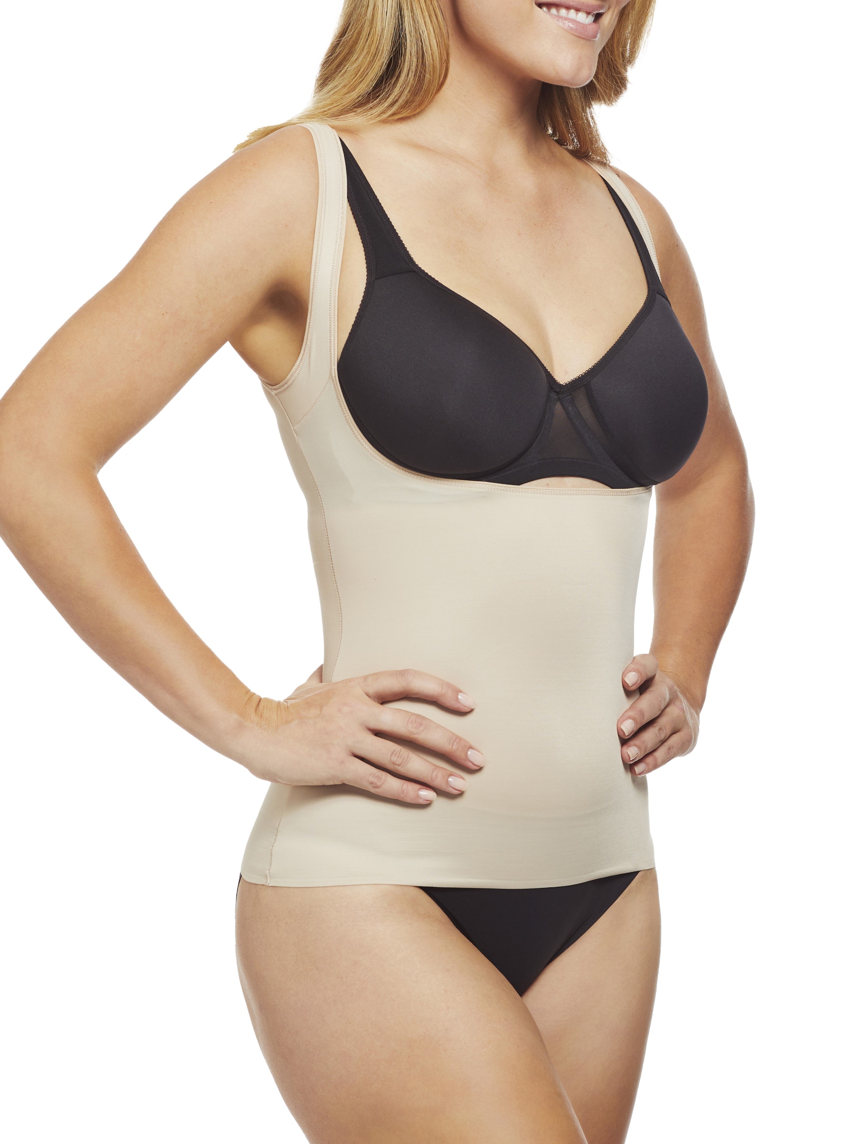woman wearing a beige bra and shaping brief